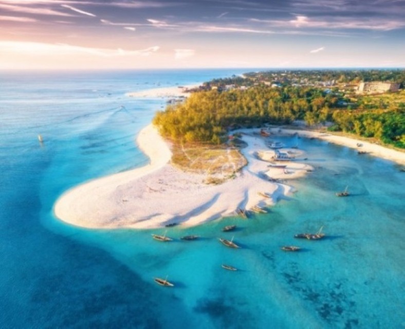Vue aérienne de la côte de Zanzibar avec bateaux – Zanzibar pays dangereux